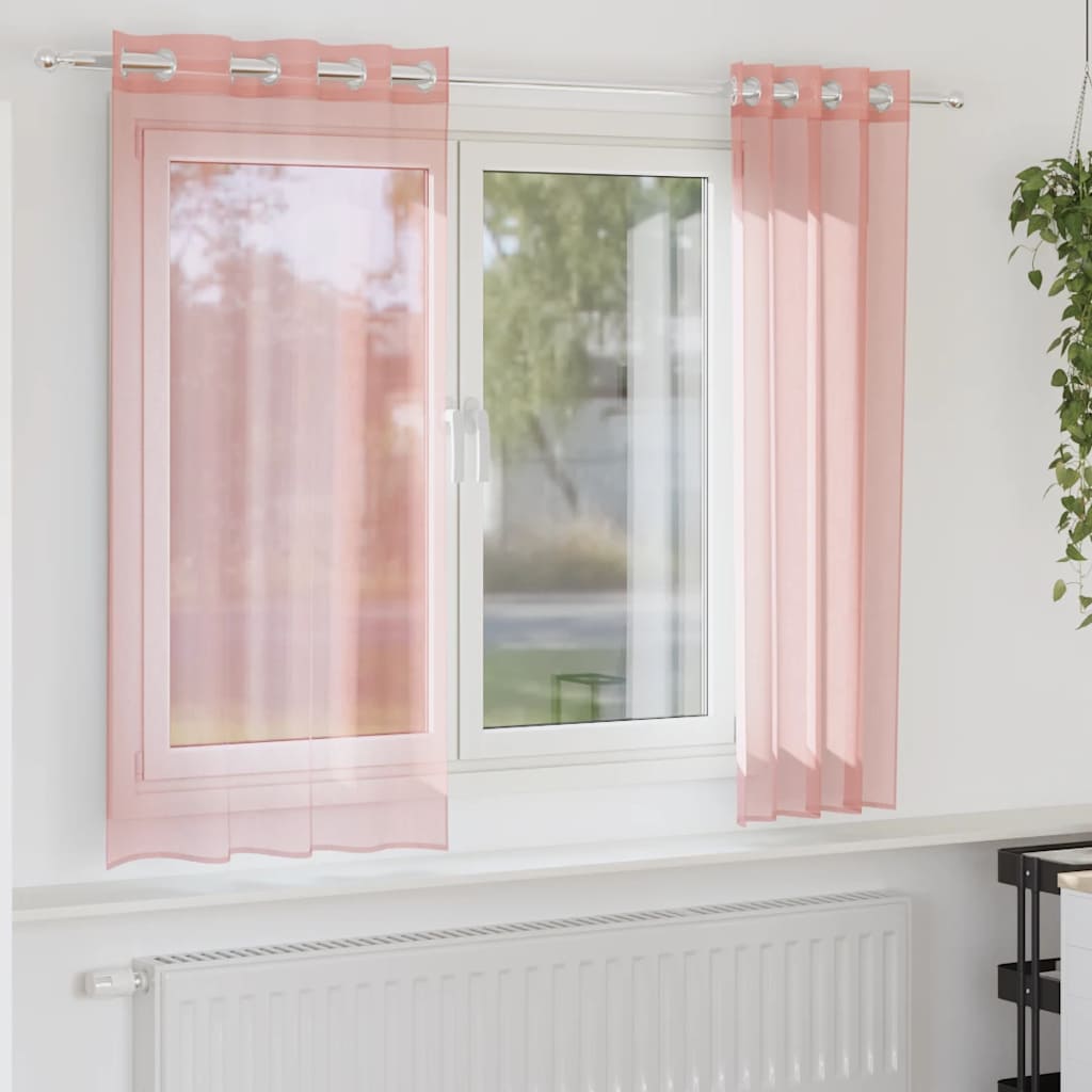 voile-gardiner med øskner 2 stk. 140x140 cm lyserød