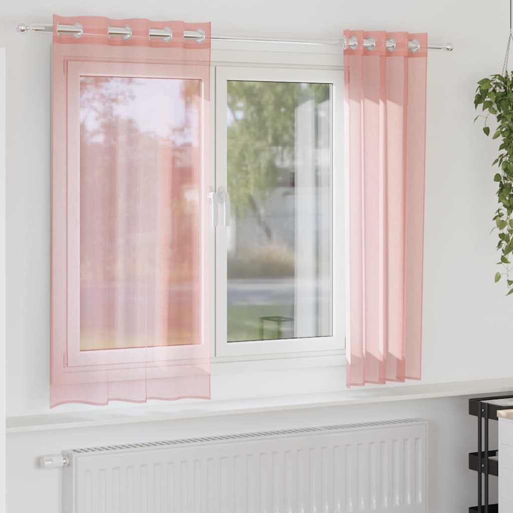 voile-gardiner med øskner 2 stk. 140x175 cm lyserød
