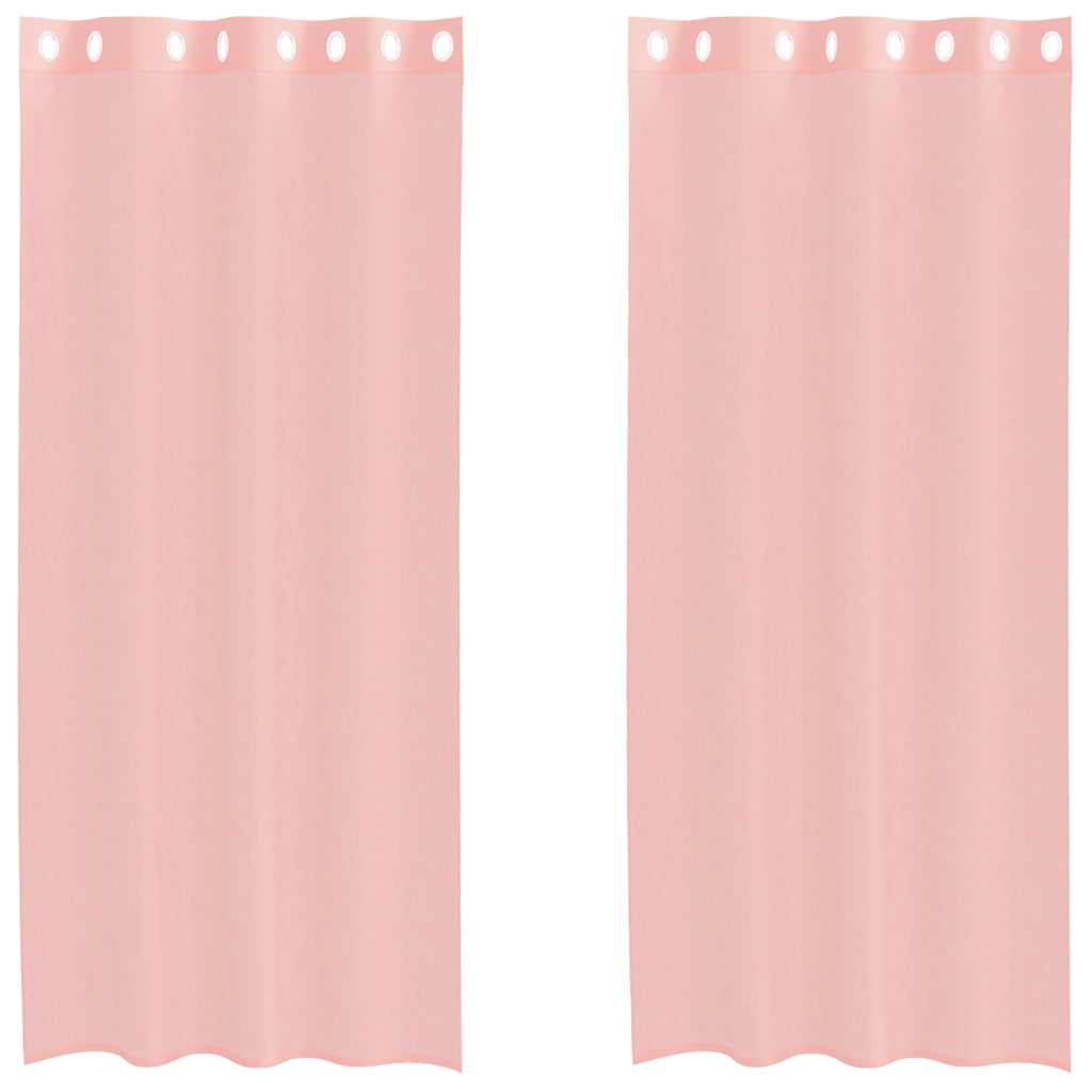 voile-gardiner med øskner 2 stk. 140x225 cm lyserød