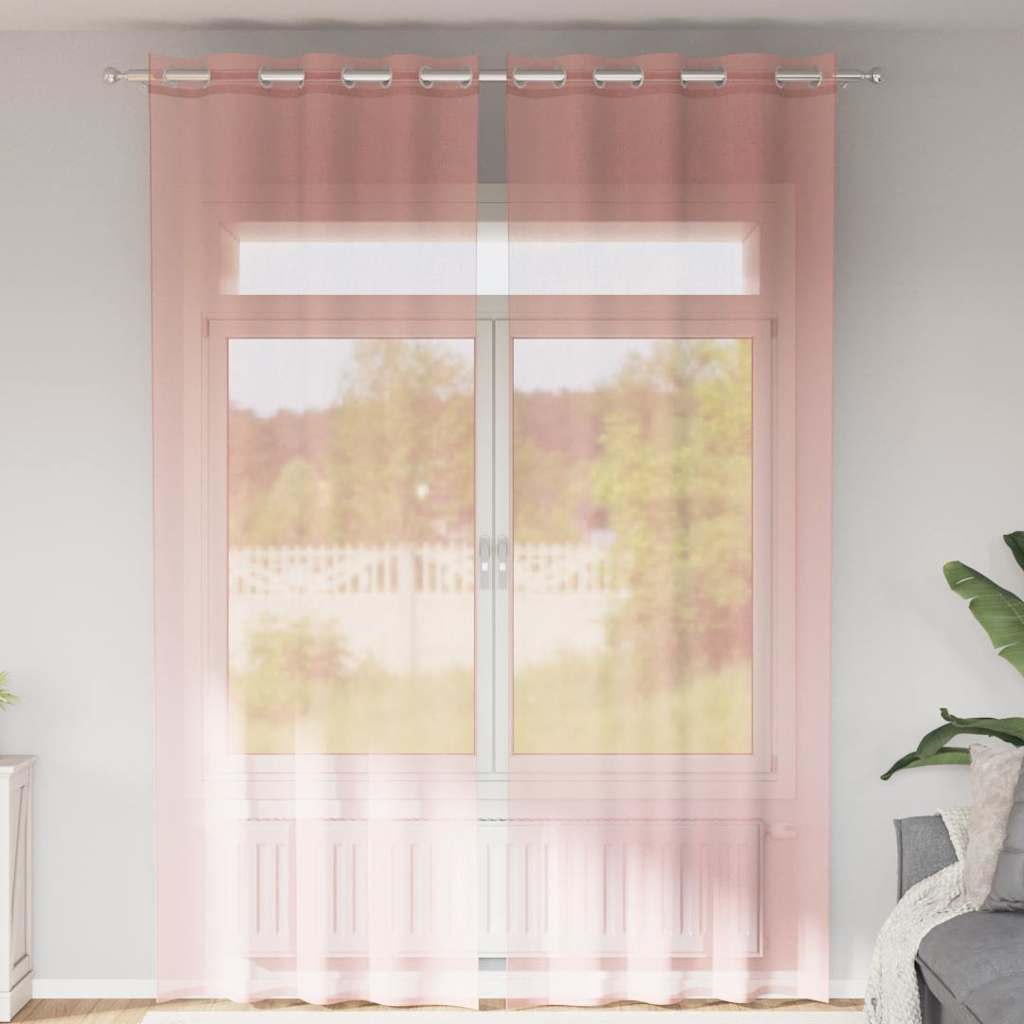 voile-gardiner med øskner 2 stk. 140x260 cm lyserød