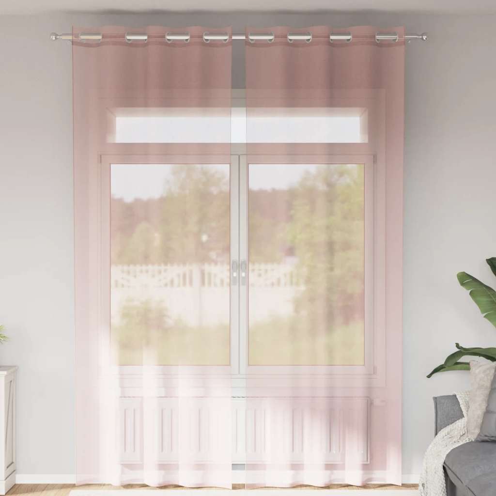 voile-gardiner med øskner 2 stk. 140x300 cm lyserød