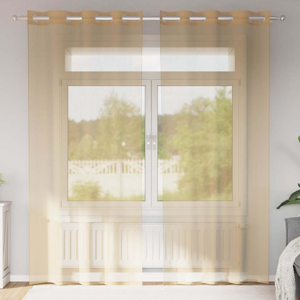 voile-gardiner med øskner 2 stk. sandfarvet