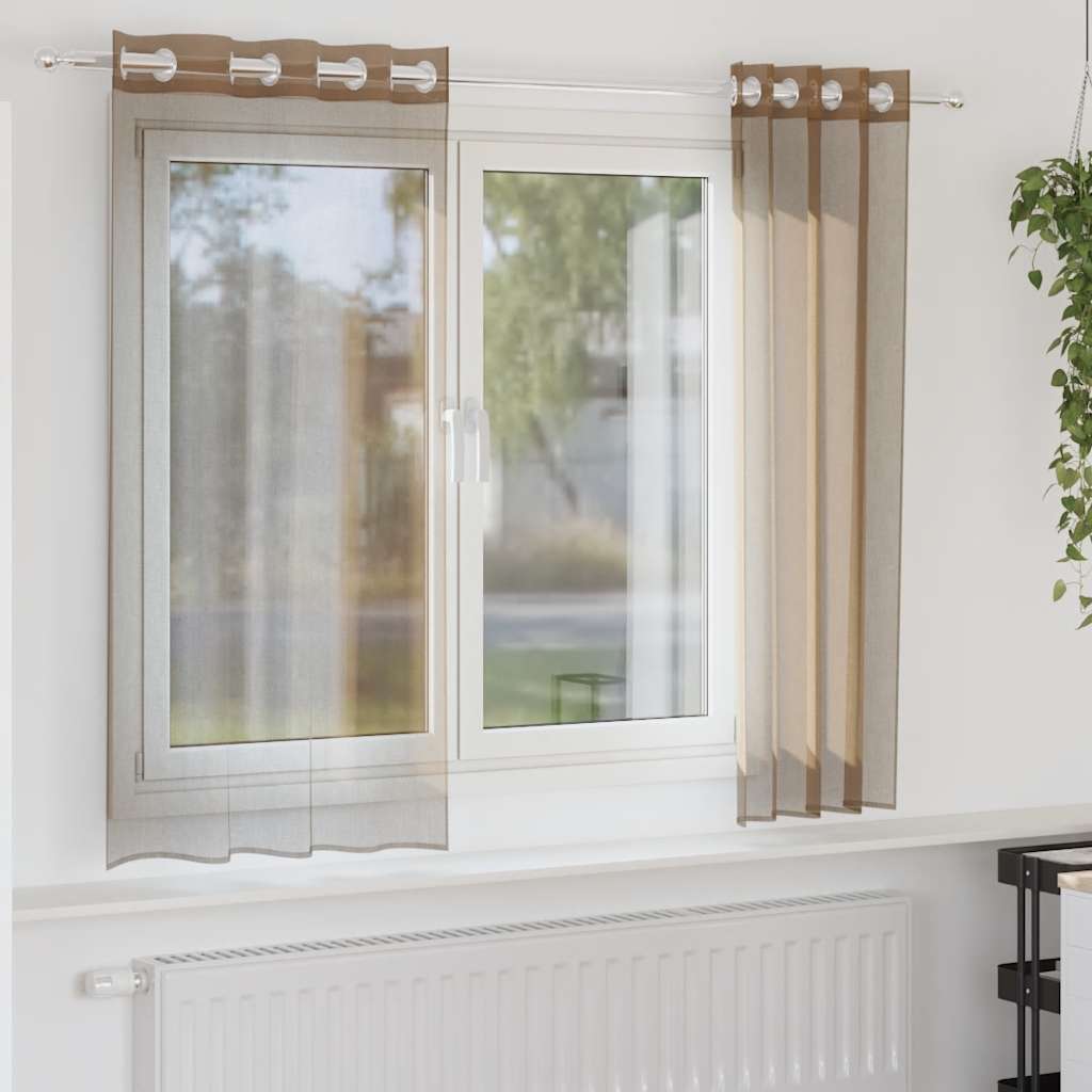 voile-gardiner med øskner 2 stk. lysebrun