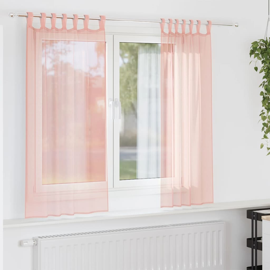 voile-gardiner med stanglommer 2 stk lyserød