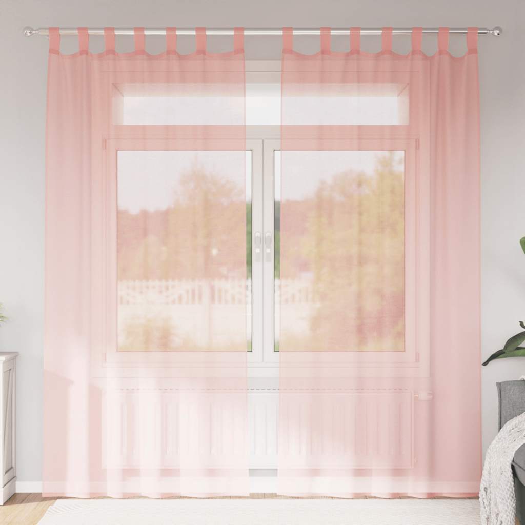 voile-gardiner med stanglommer 2 stk lyserød