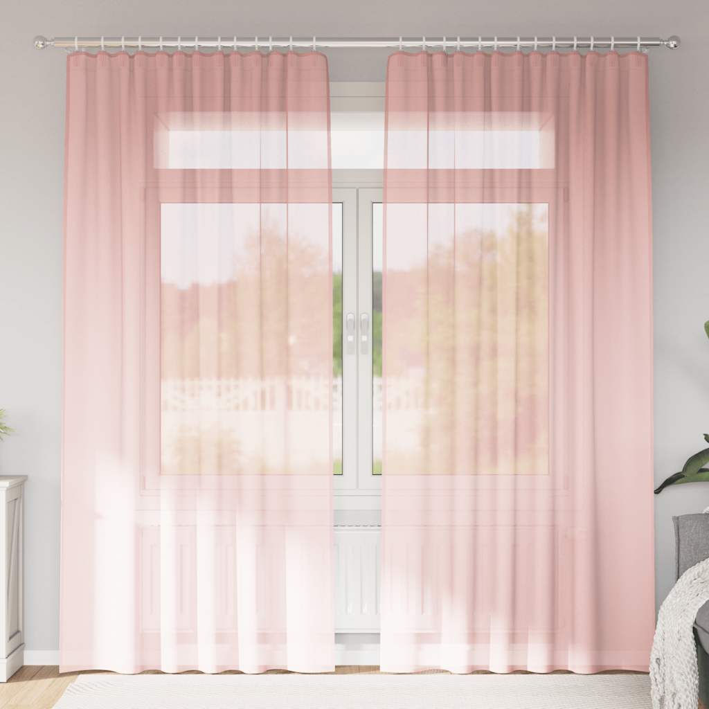 voile-gardiner med stanglommer 2 stk lyserød