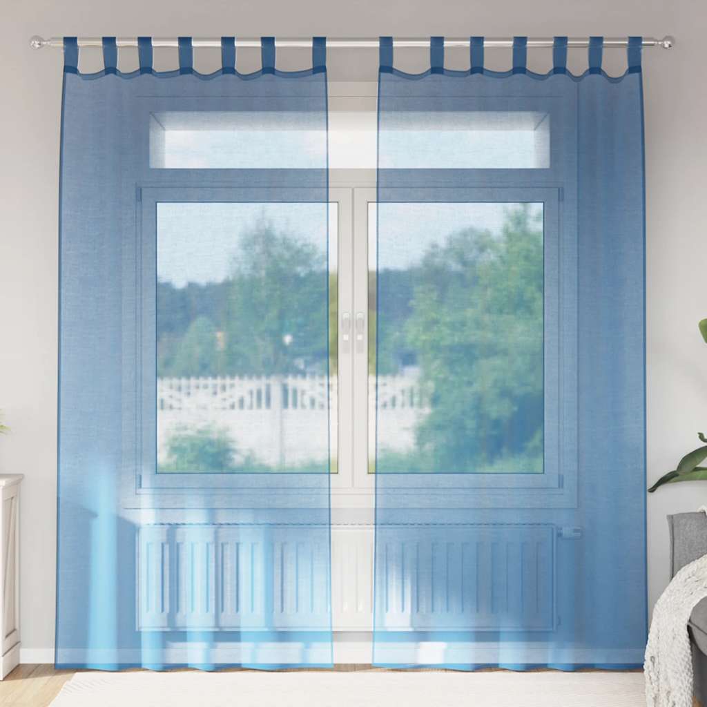 voile-gardiner med stanglommer 2 stk kongeblå