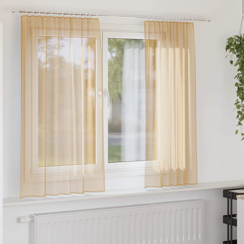 voile-gardiner med stanglommer 2 stk sandfarvet