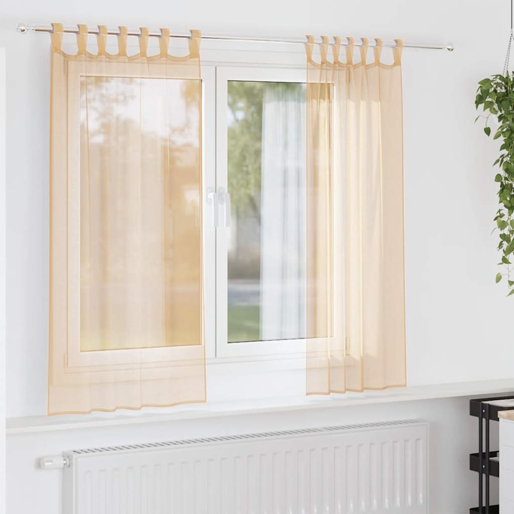 voile-gardiner med stanglommer 2 stk sandfarvet