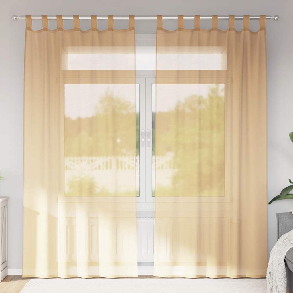 voile-gardiner med stanglommer 2 stk sandfarvet