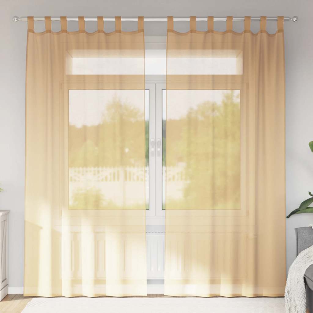 voile-gardiner med stanglommer 2 stk sandfarvet