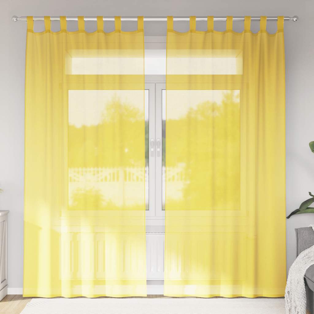 voile-gardiner med stanglommer 2 stk gul