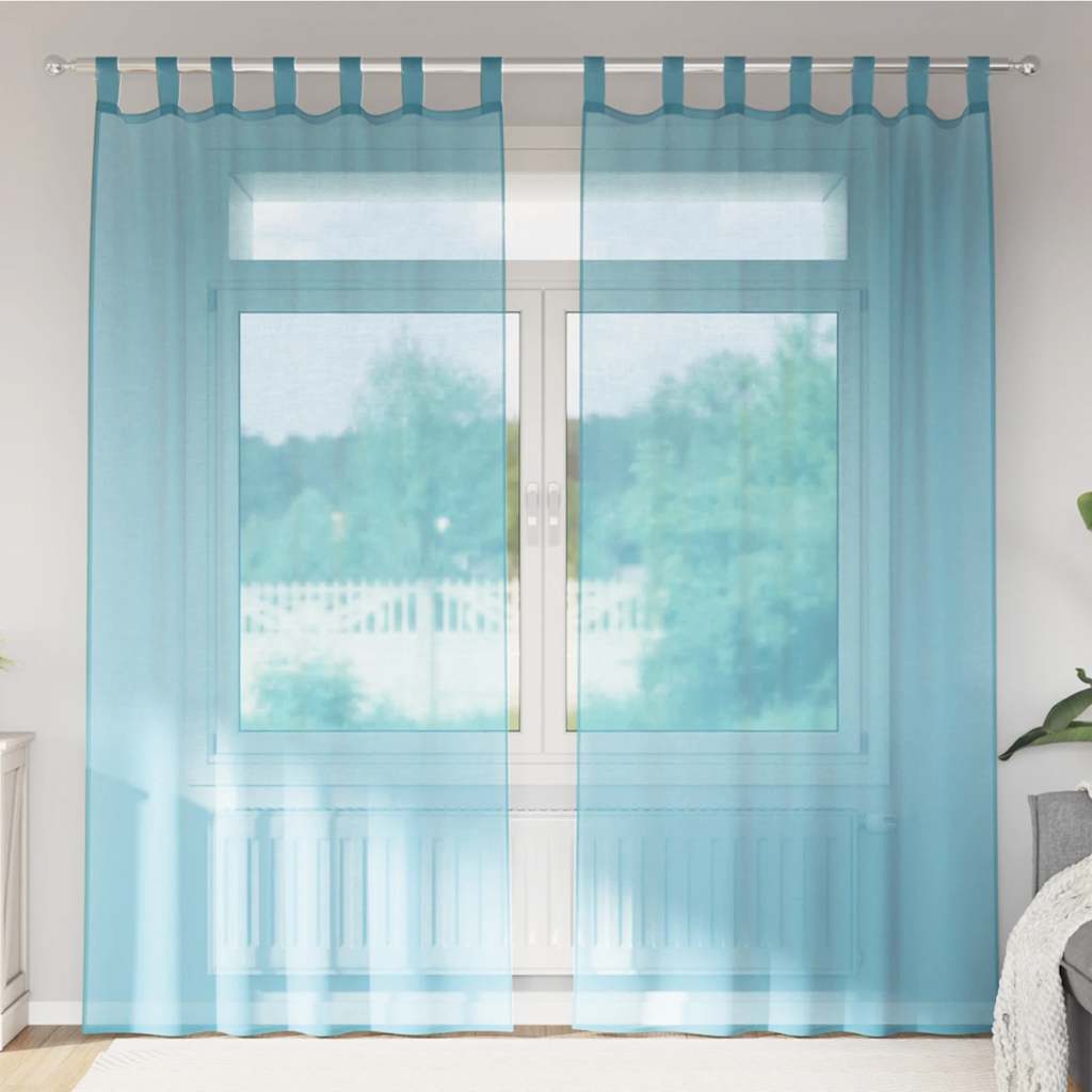voile-gardiner med stanglommer 2 stk turkis