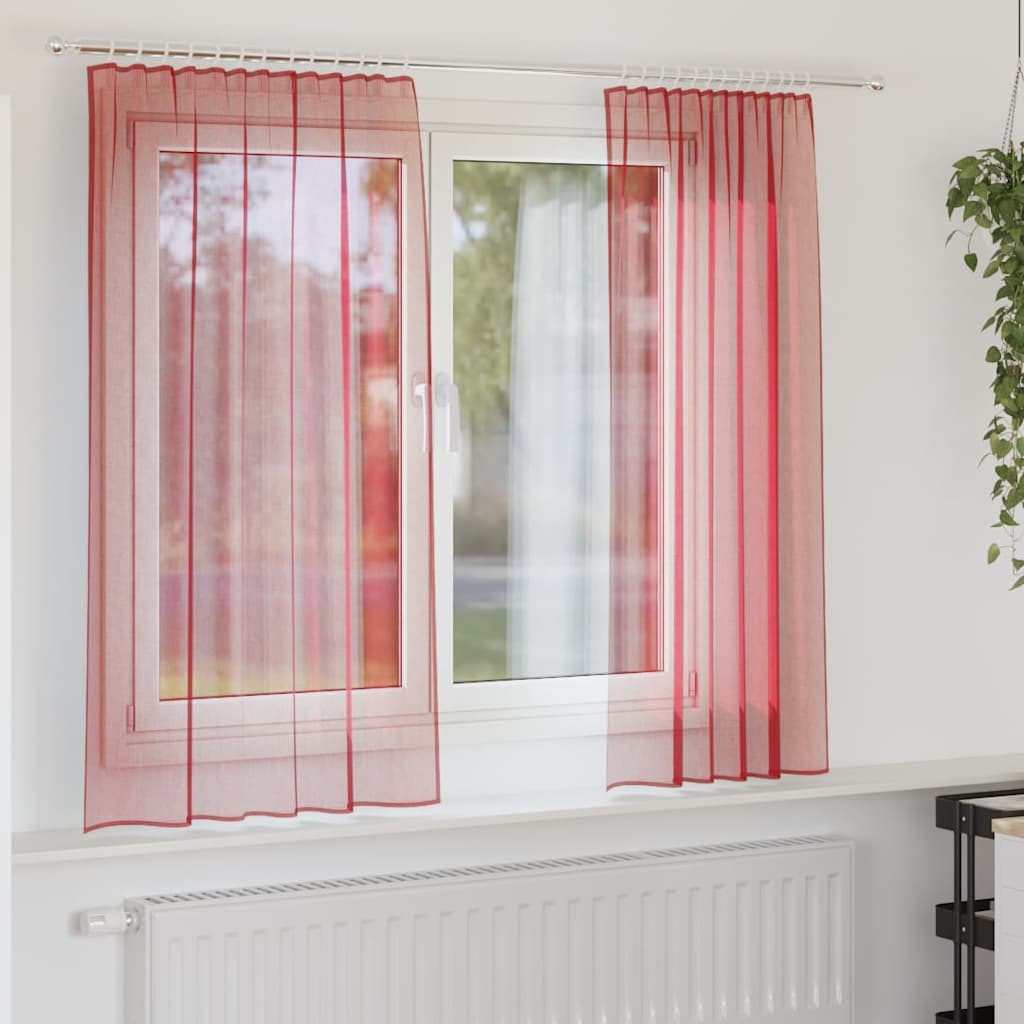 voile-gardiner med stanglommer 2 stk vinrød