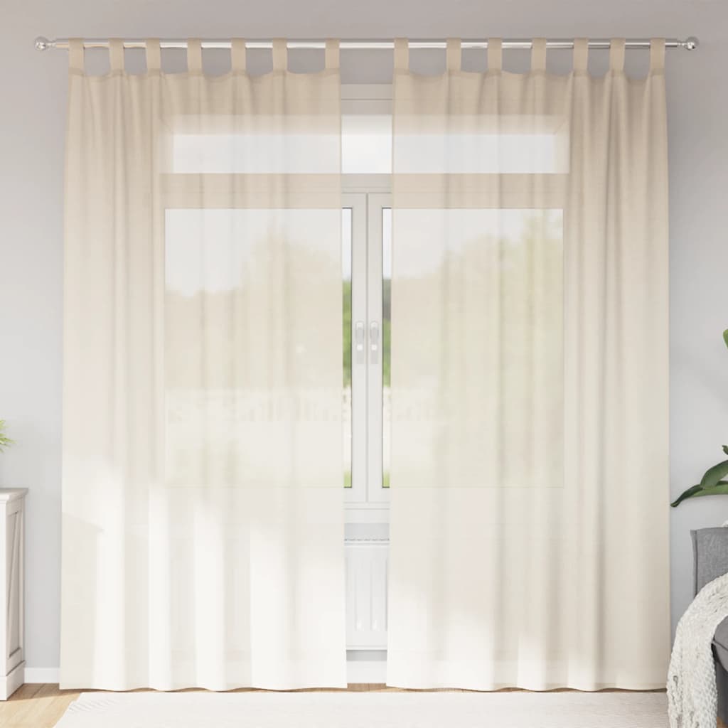 voile-gardiner med fane i toppen 2 stk. cremefarvet