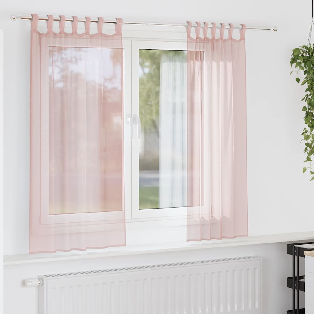 voile-gardiner med løkker 2 stk. 140x140 cm lyserød