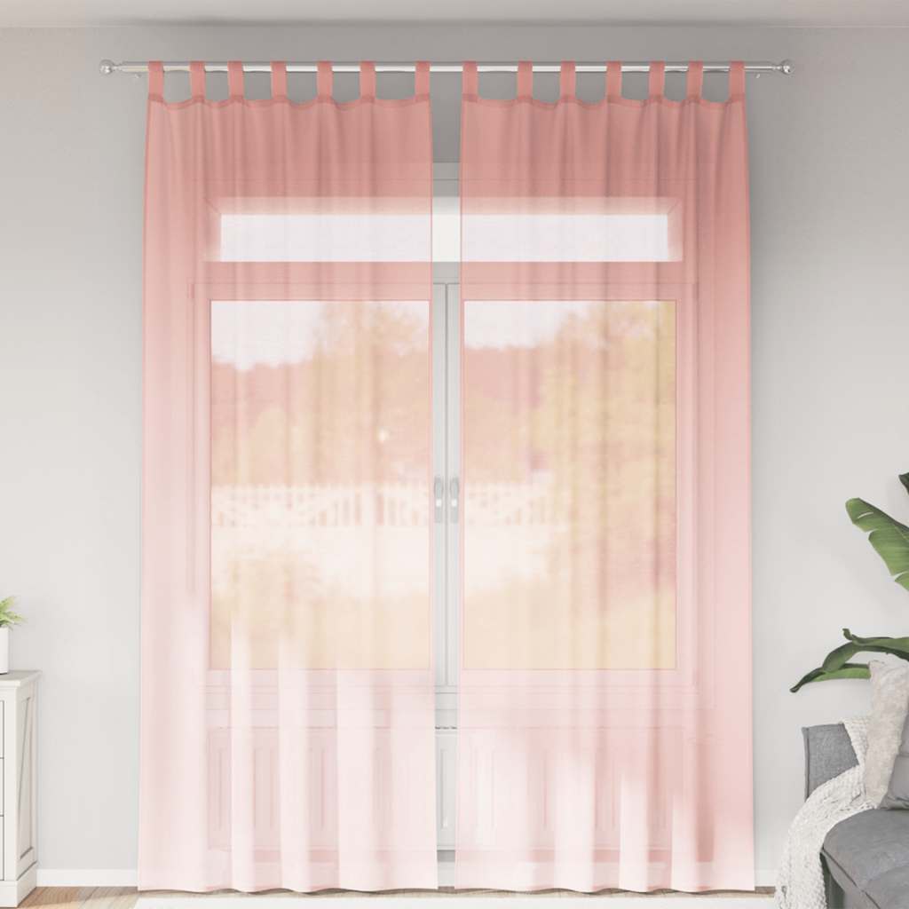 voile-gardiner med løkker 2 stk. 140x260 cm lyserød