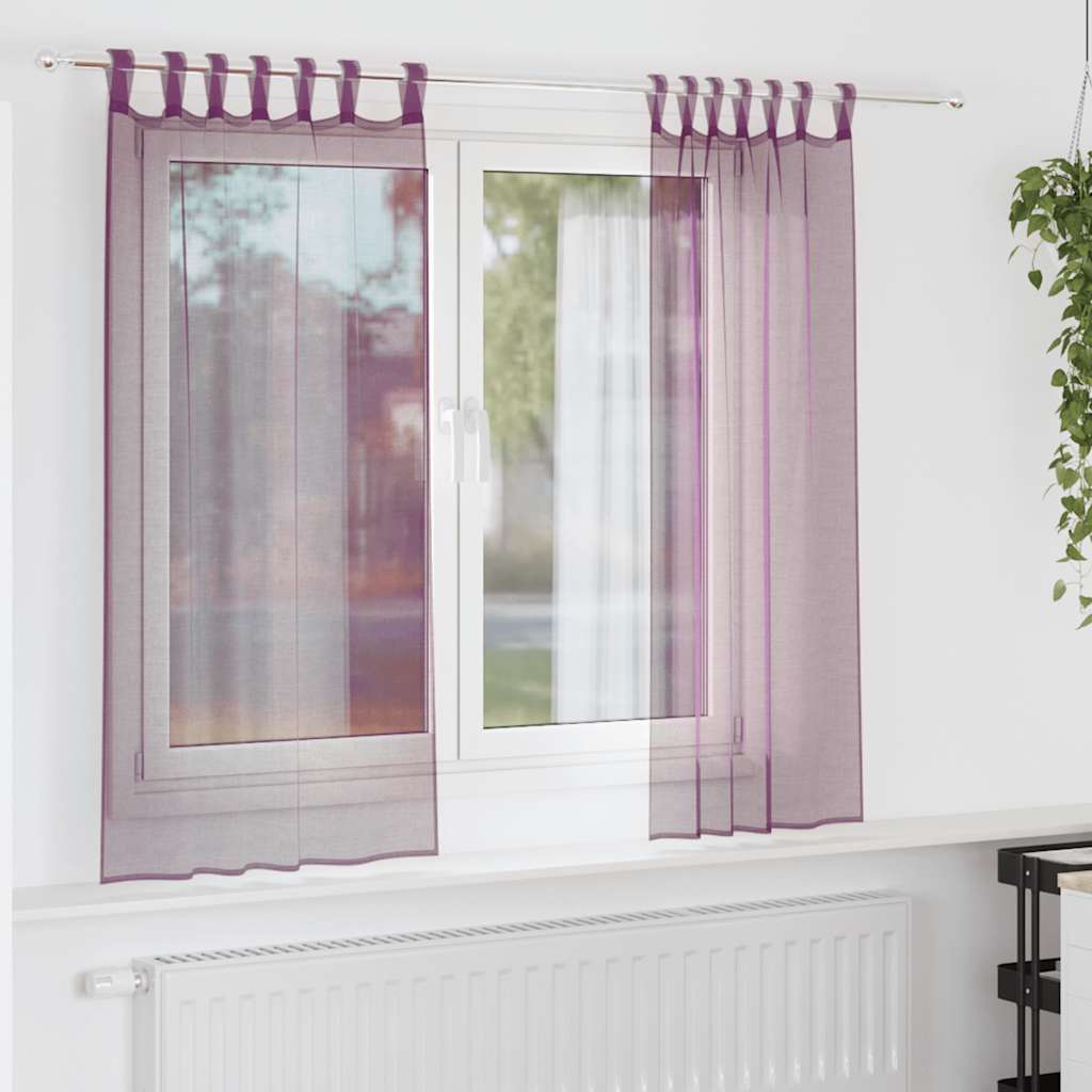 voile-gardiner med løkker 2 stk. 140x175 cm lilla