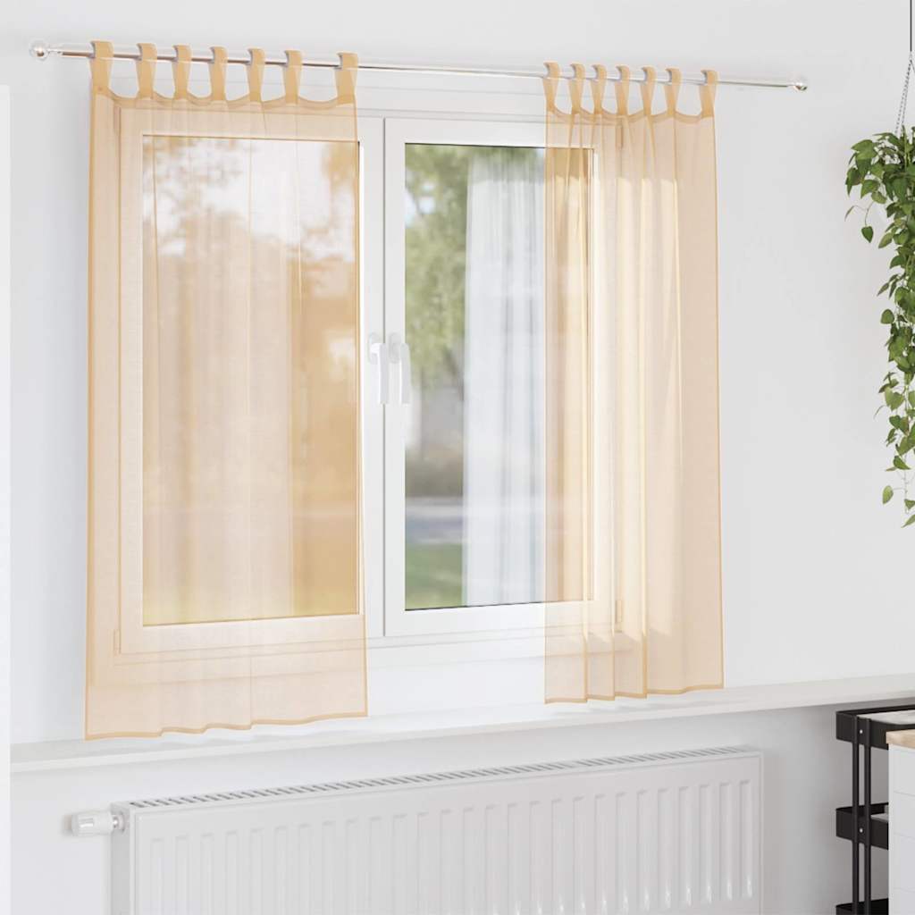 voile-gardiner med løkker 2 stk. 140x175 cm sandfarvet