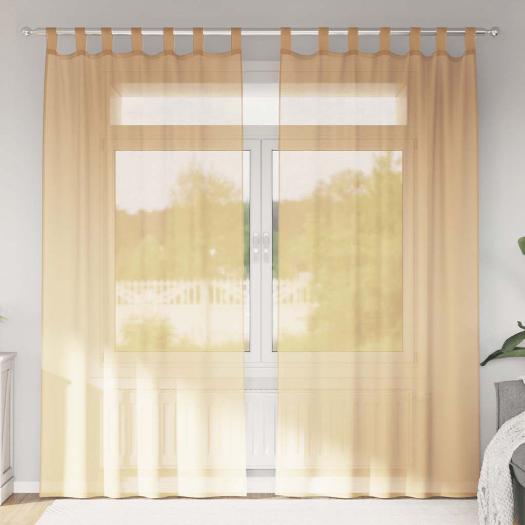 voile-gardiner med løkker 2 stk. 140x225 cm sandfarvet