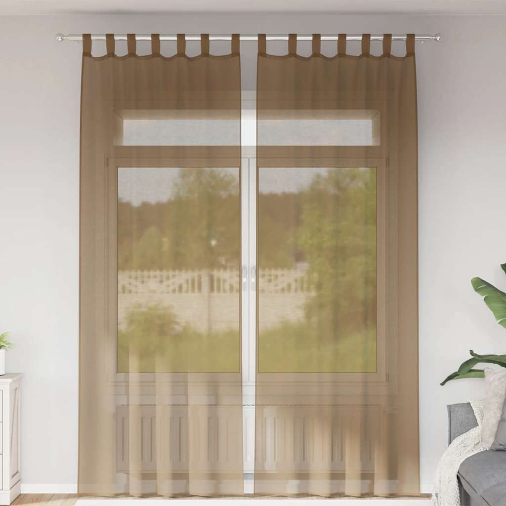 voile-gardiner med løkker 2 stk. 140x260 cm lysebrun