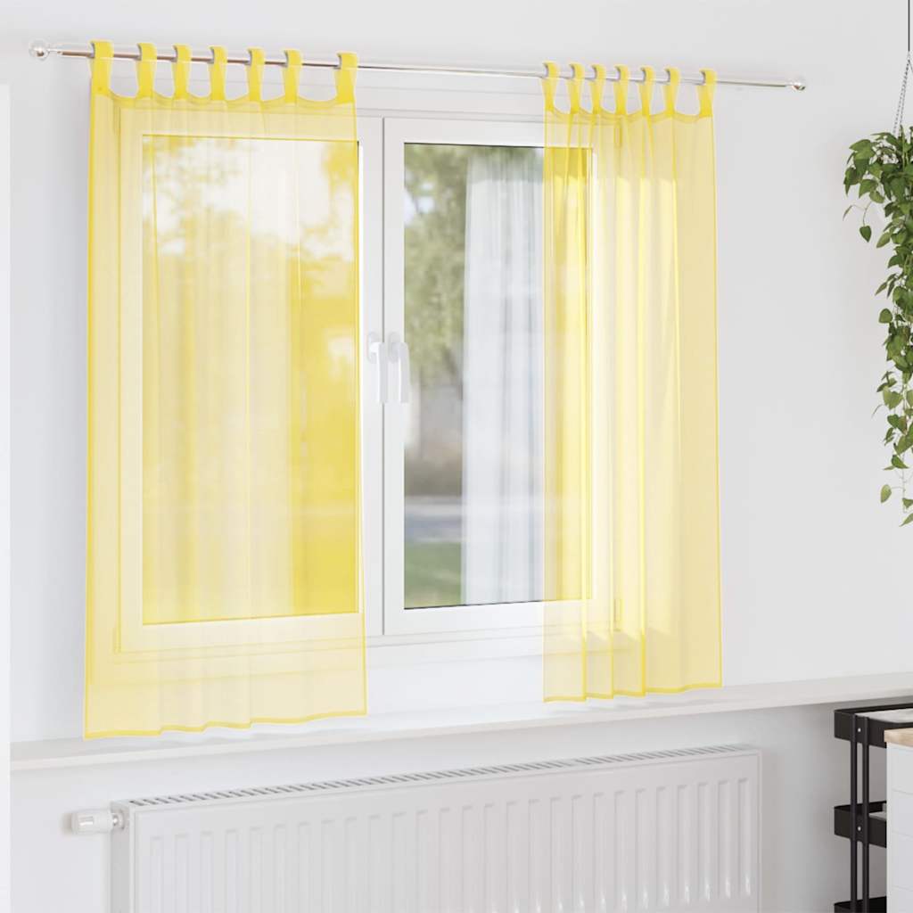 voile-gardiner med løkker 2 stk. 140x175 cm gul