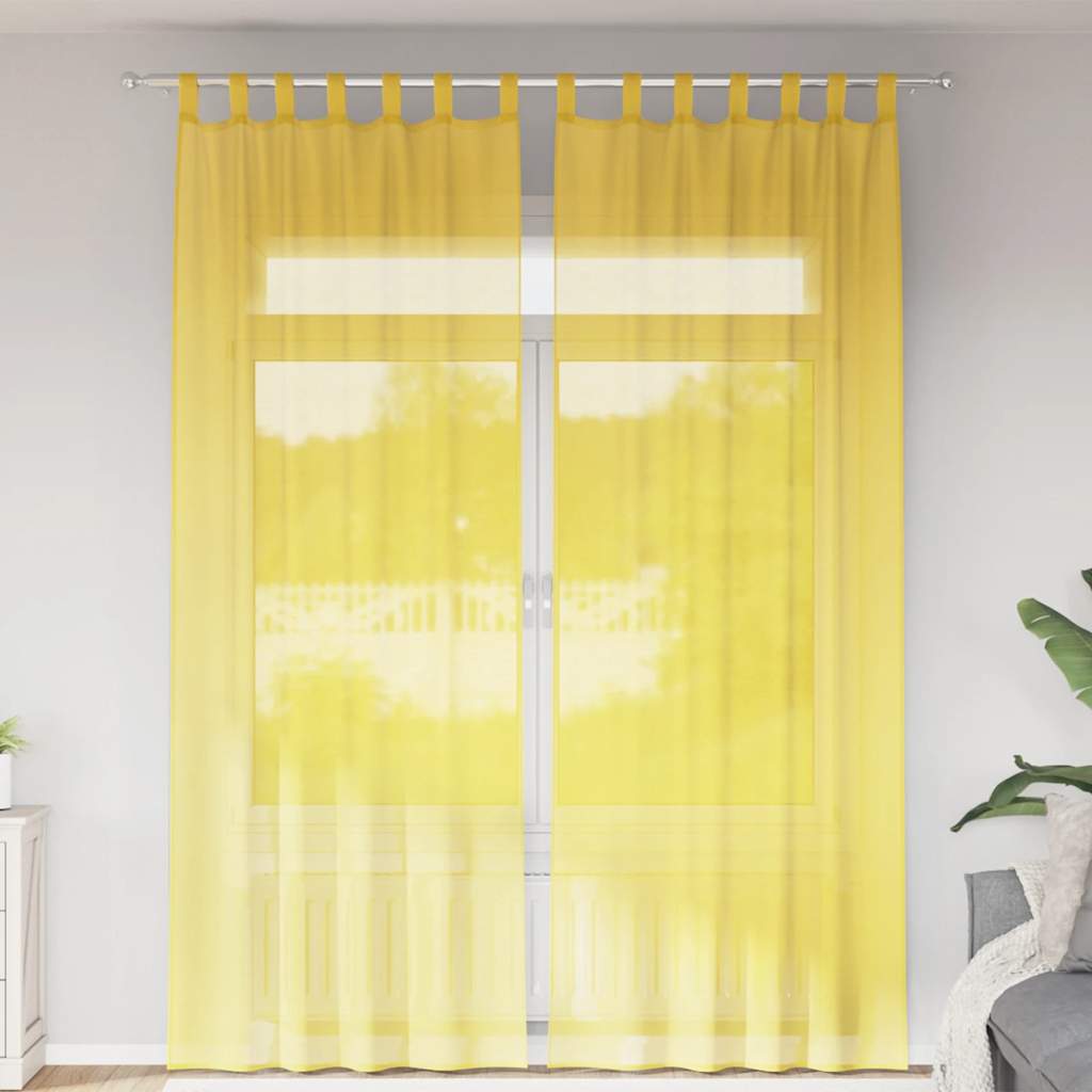 voile-gardiner med løkker 2 stk. 140x260 cm gul