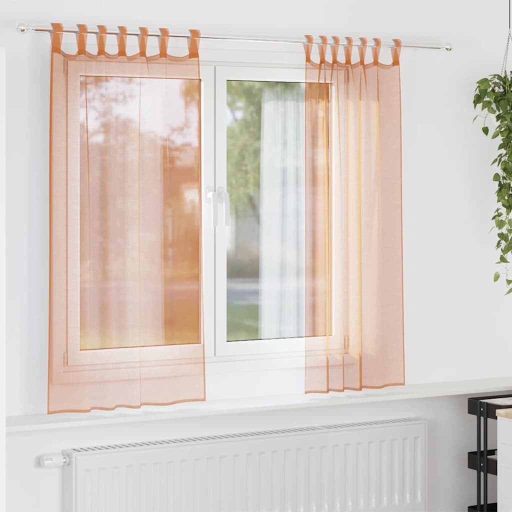 voile-gardiner med løkker 2 stk. 140x140 cm terrakottafarvet