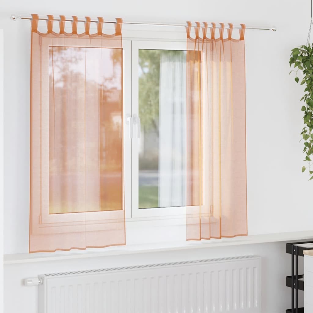 voile-gardiner med løkker 2 stk. 140x175 cm terrakottafarvet
