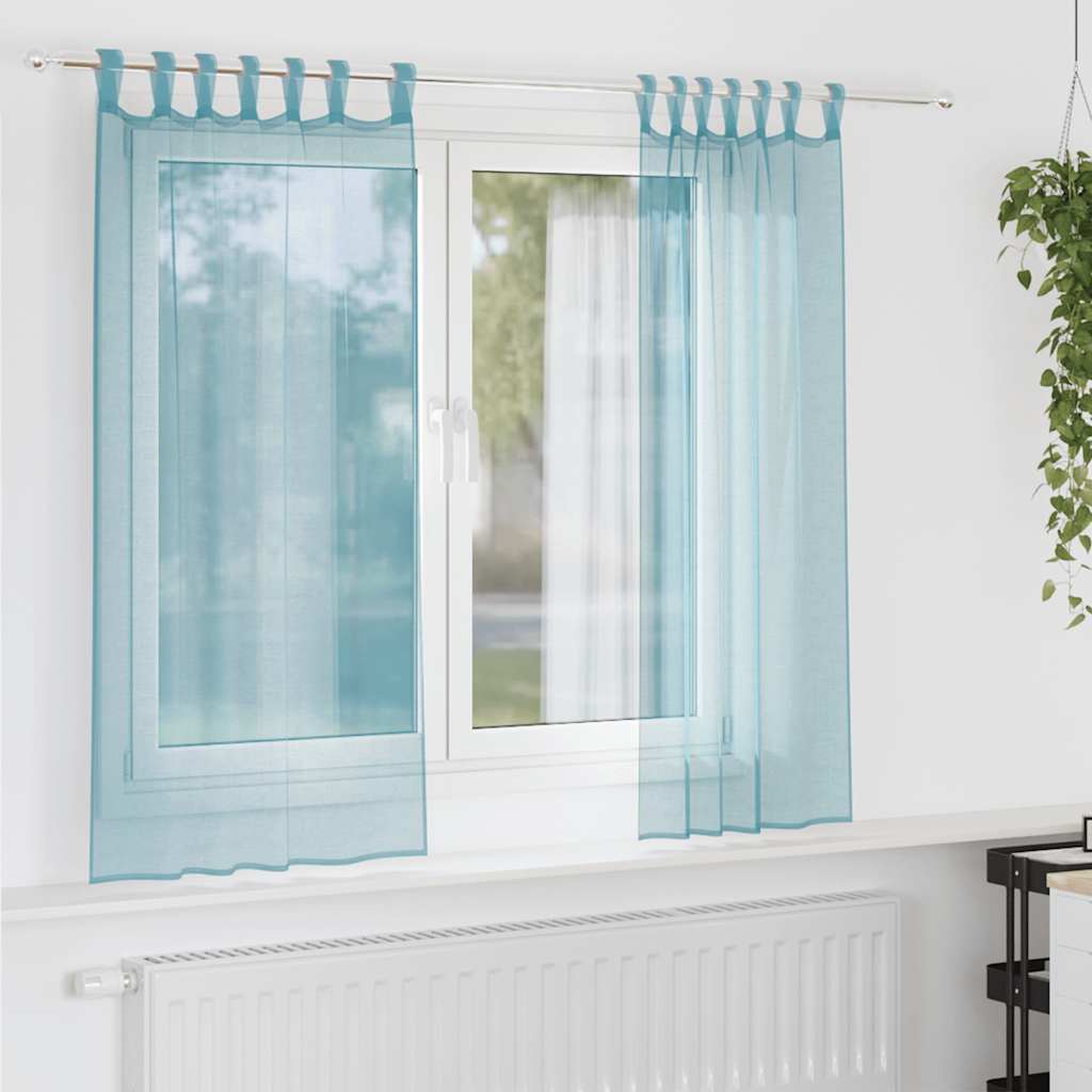 voile-gardiner med løkker 2 stk. 140x140 cm turkis