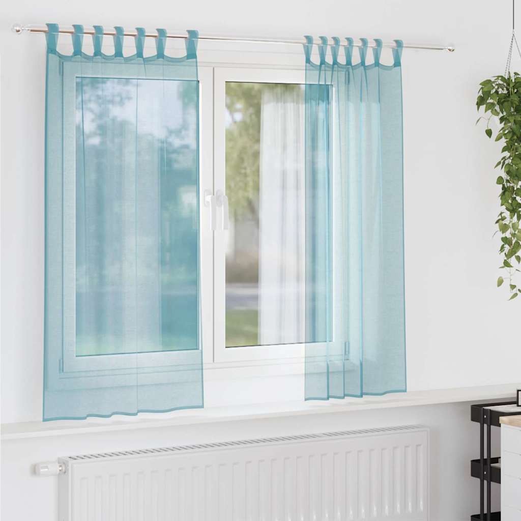 voile-gardiner med løkker 2 stk. 140x175 cm turkis