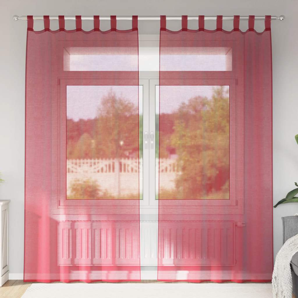 voile-gardiner med løkker 2 stk. 140x245 cm vinrød