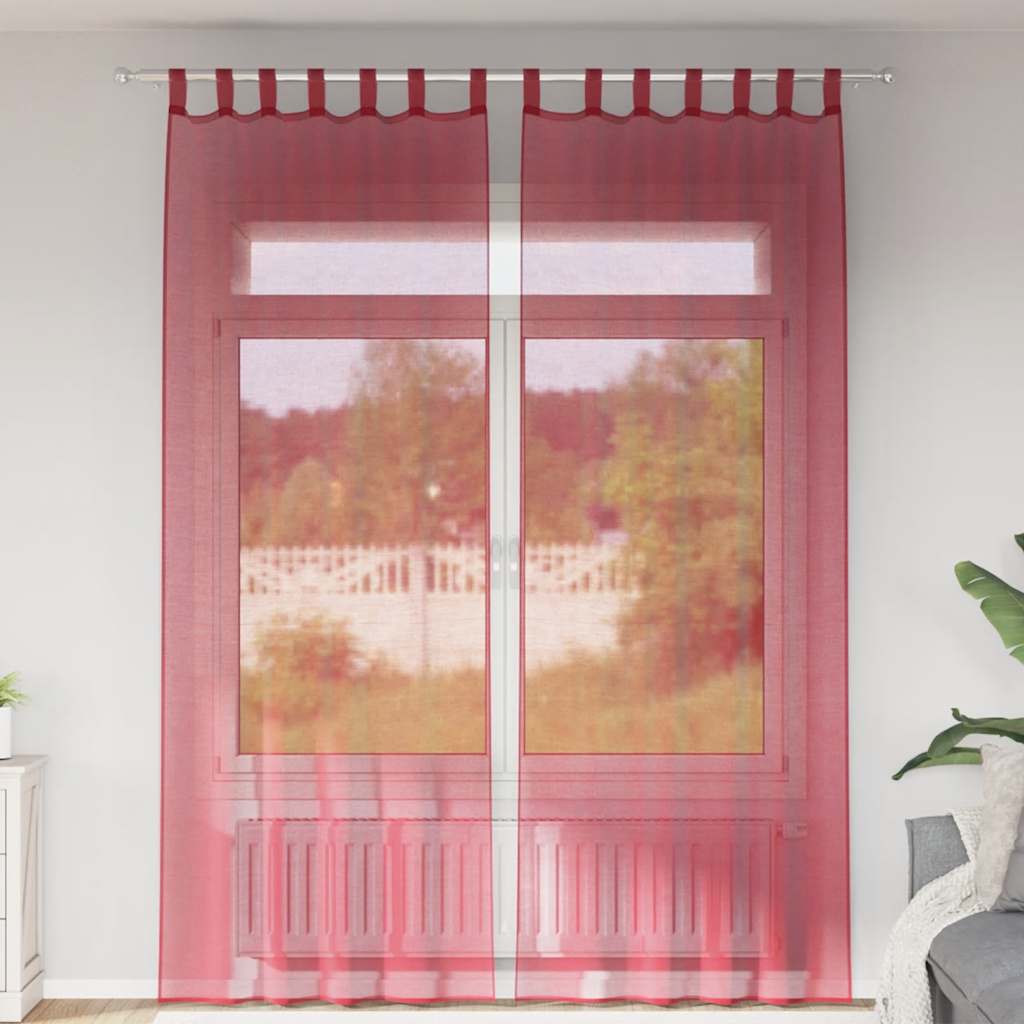 voile-gardiner med løkker 2 stk. 140x260 cm vinrød