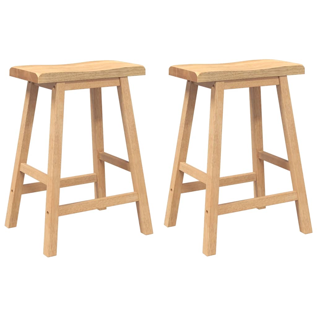 barstole 2 stk. massivt gummitræ naturfarvet