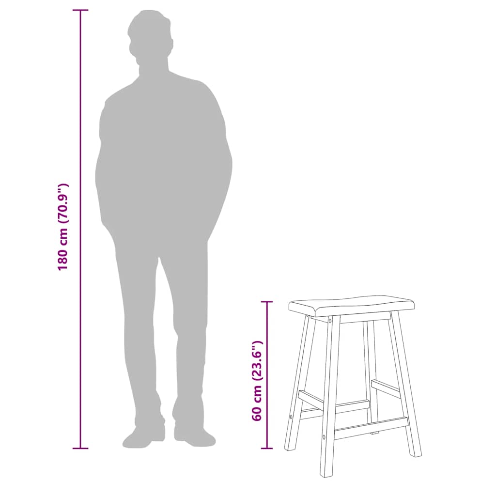 barstole 2 stk. massivt gummitræ naturfarvet