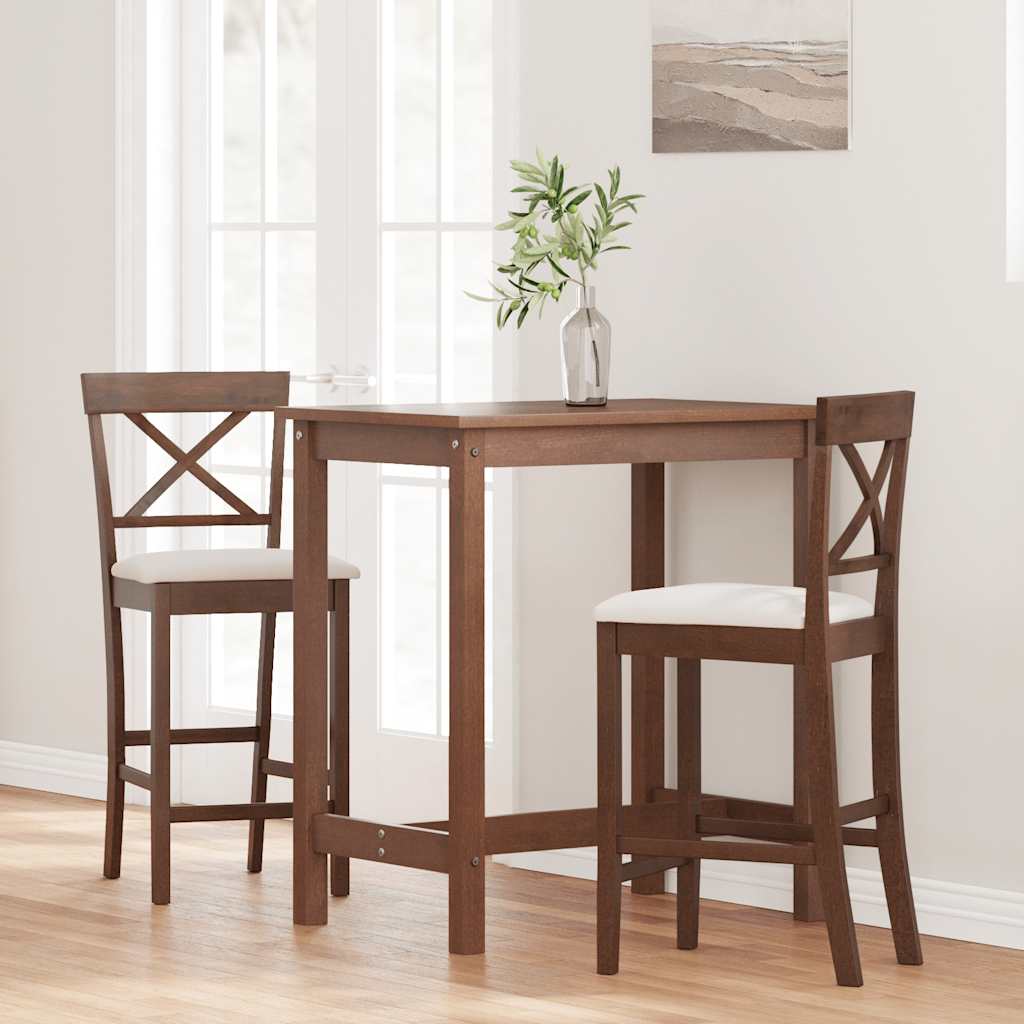 barstole med hynder 2 stk. massivt gummitræ brun