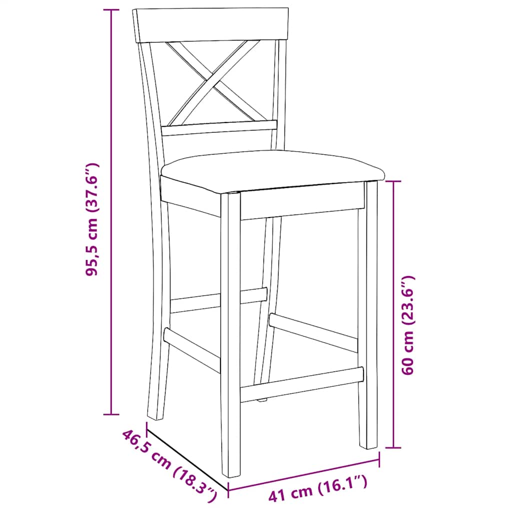 barstole med hynder 2 stk. massivt gummitræ brun