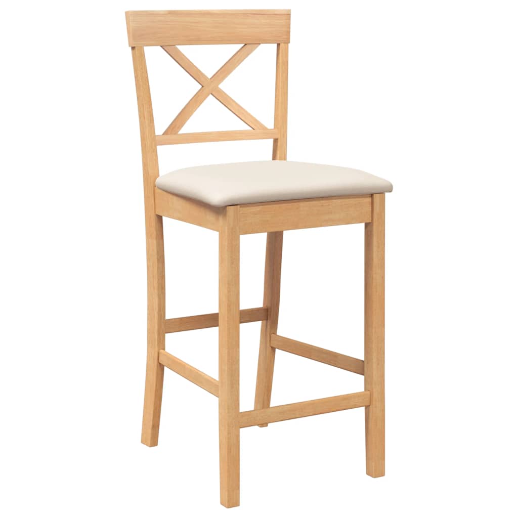 barstole med hynder 2 stk. massivt gummitræ naturfarvet