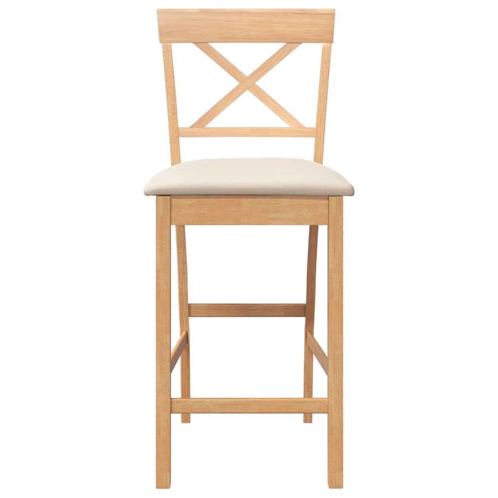 barstole med hynder 2 stk. massivt gummitræ naturfarvet