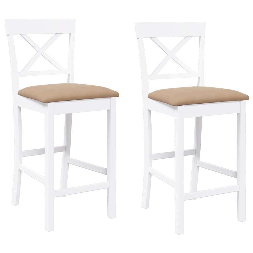 barstole med hynder 2 stk. massivt gummitræ hvid