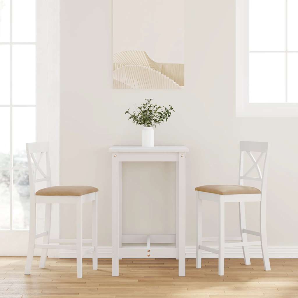 barstole med hynder 2 stk. massivt gummitræ hvid