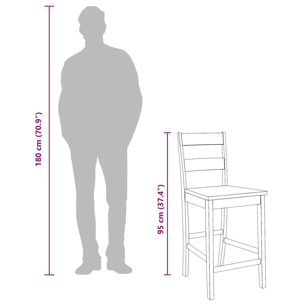 barstole 2 stk. massivt gummitræ naturfarvet