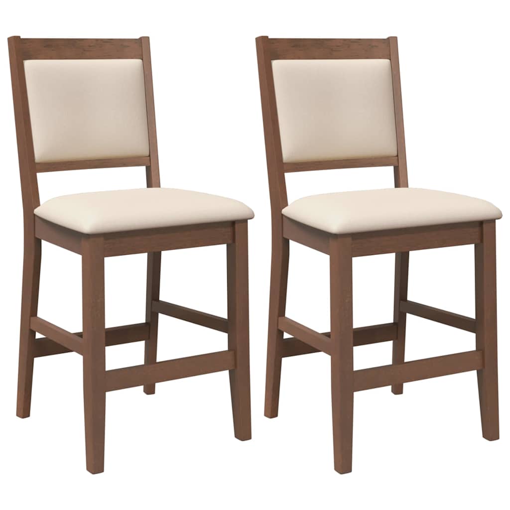 barstole med hynder 2 stk. massivt gummitræ brun