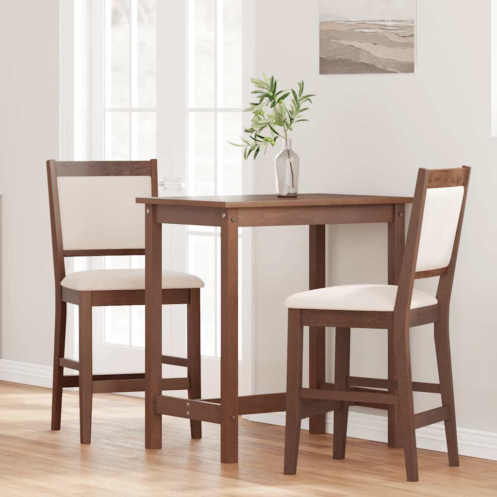 barstole med hynder 2 stk. massivt gummitræ brun