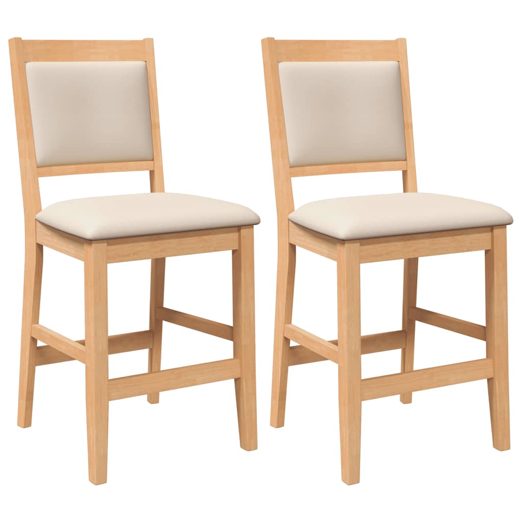 barstole med hynder 2 stk. massivt gummitræ naturfarvet