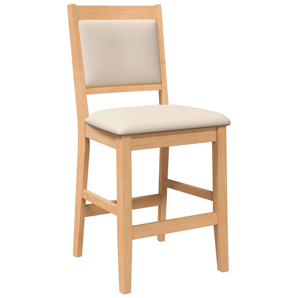 barstole med hynder 2 stk. massivt gummitræ naturfarvet