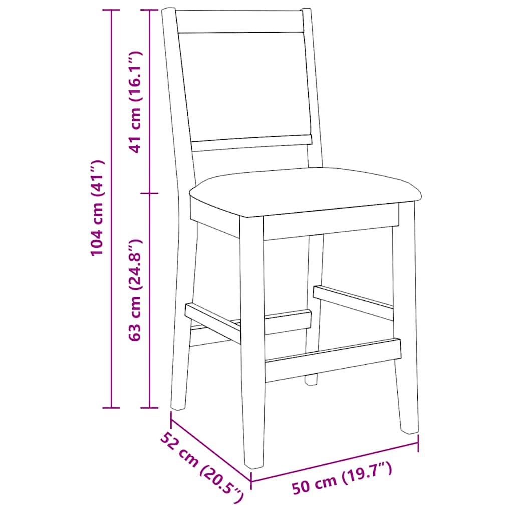 barstole med hynder 2 stk. massivt gummitræ hvid