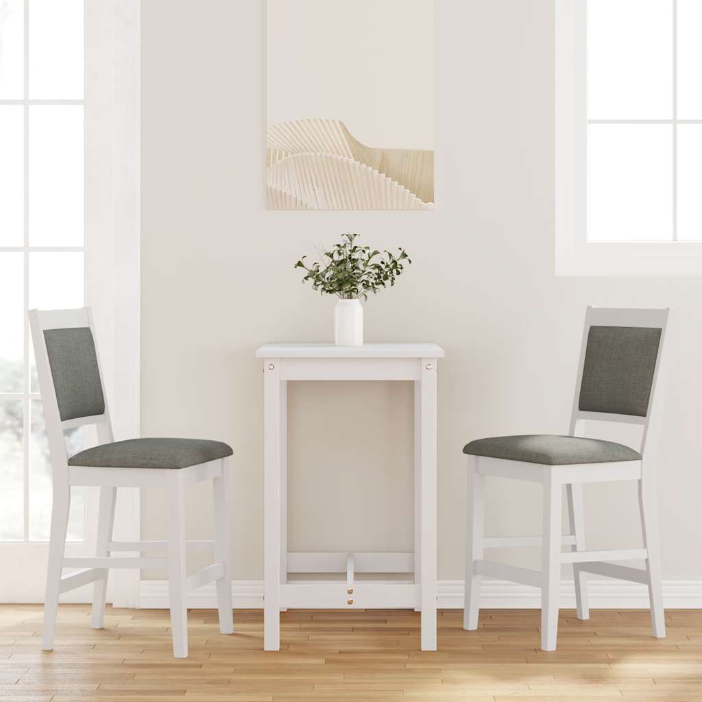 barstole med hynder 2 stk. massivt gummitræ hvid