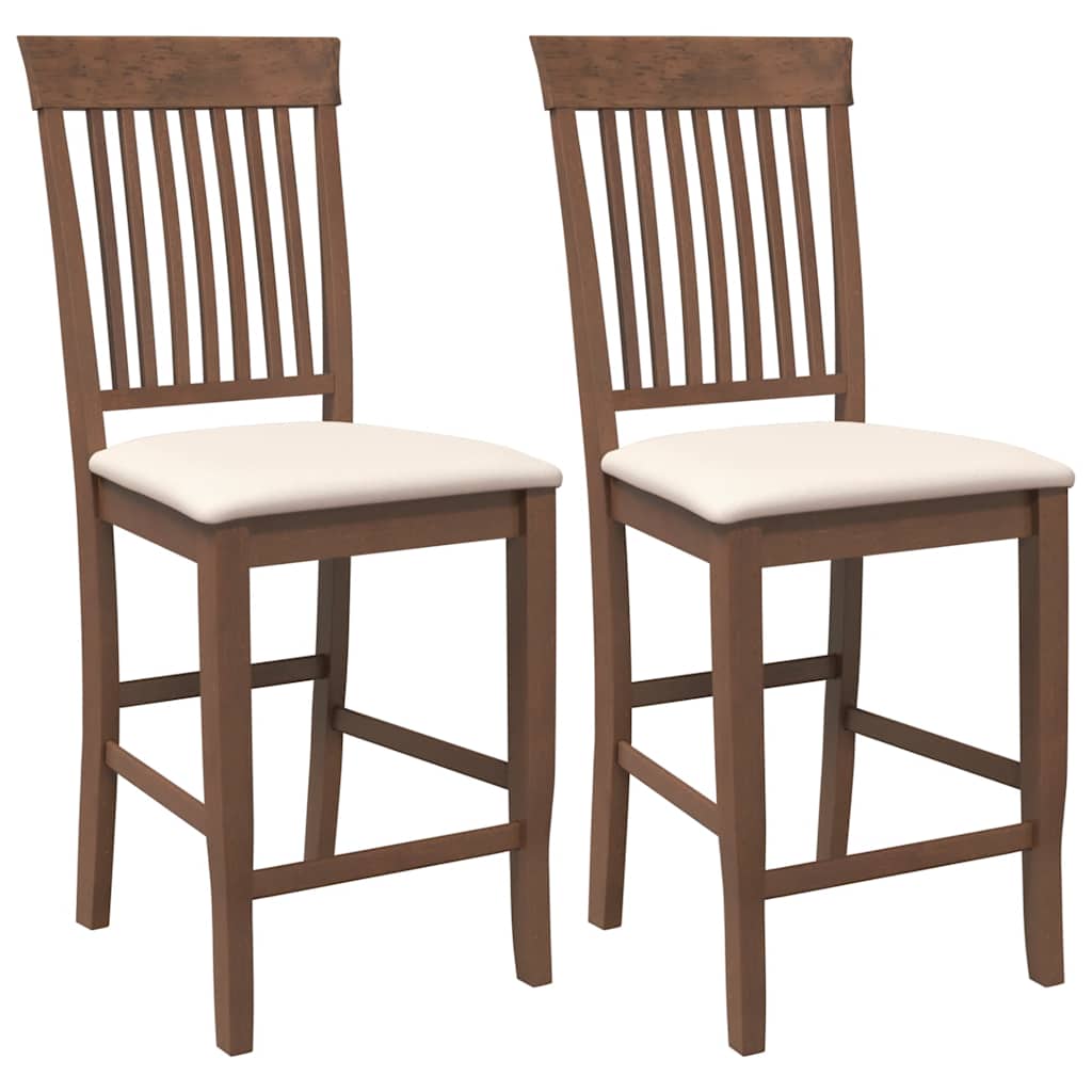 barstole med hynder 2 stk. massivt gummitræ brun