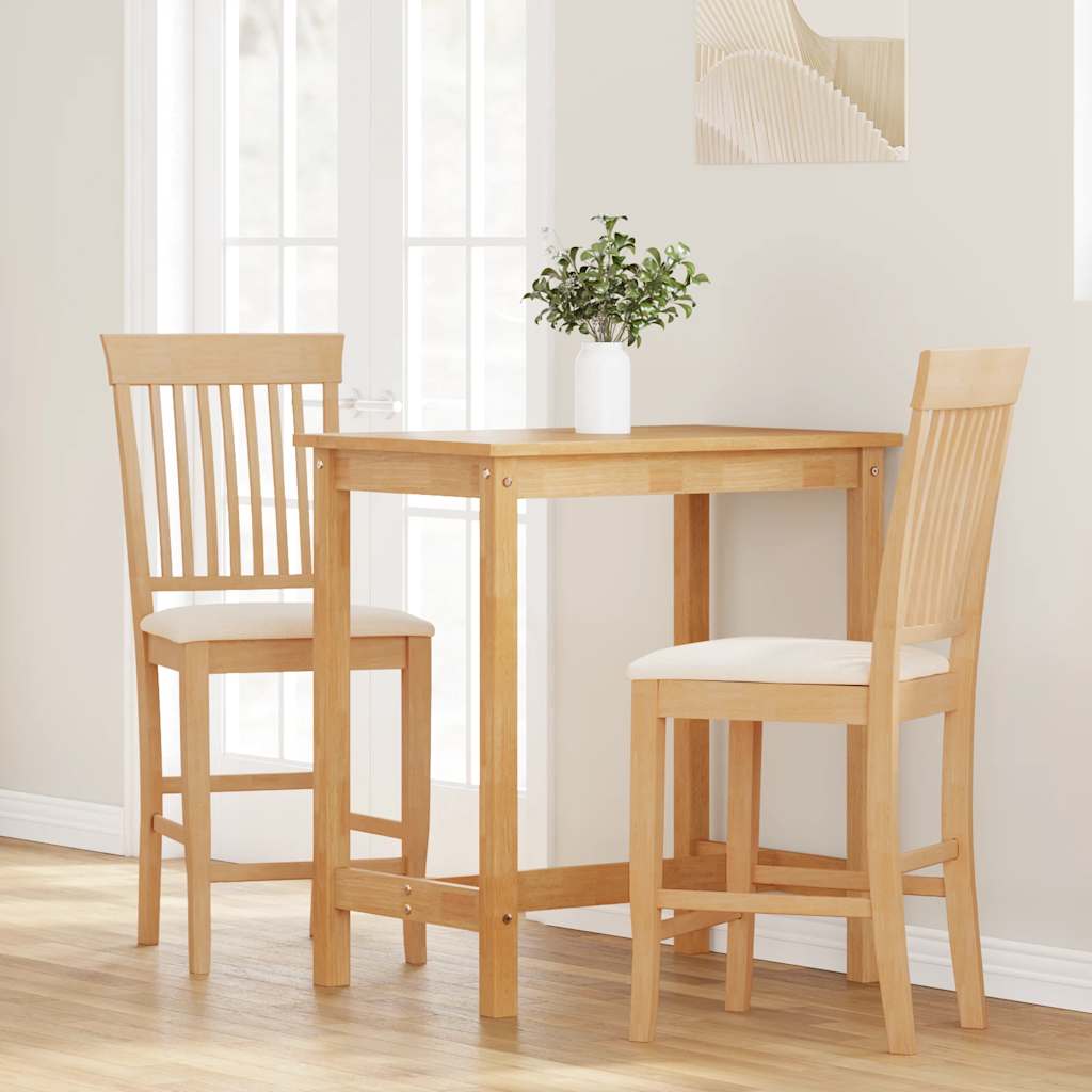 barstole med hynder 2 stk. massivt gummitræ naturfarvet